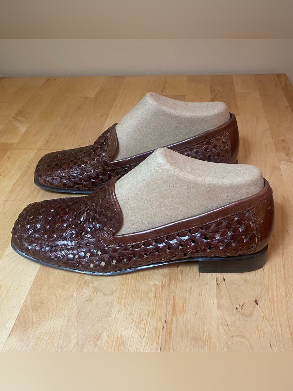 Apostrophe Women’s Woven Leather Brown Loafers with Square Toe US Women’s 11M
